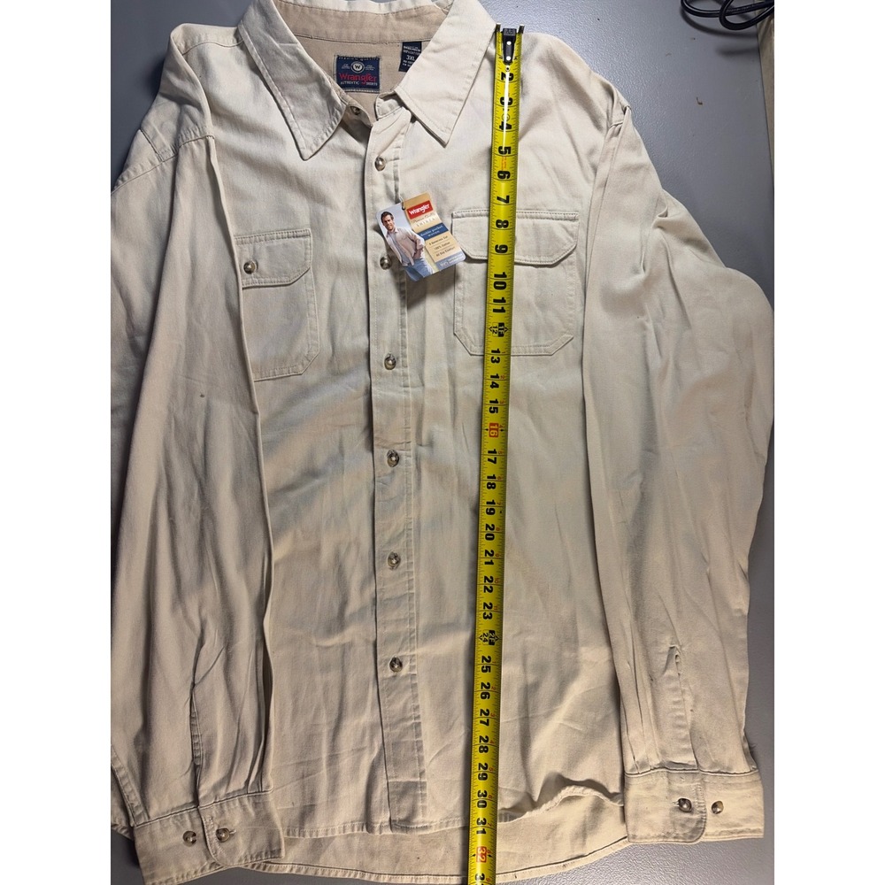 Wrangler Button Down Shirt Mens 3XL Tan 100% Cotton Long Sleeve Double Pocket - Picture 5 of 7
